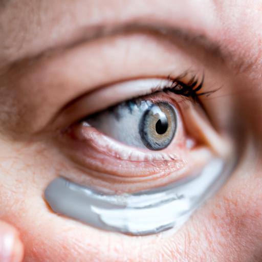 Gần cận của một phụ nữ đang áp dụng kem lót mắt để giảm sưng và bọng mắt.