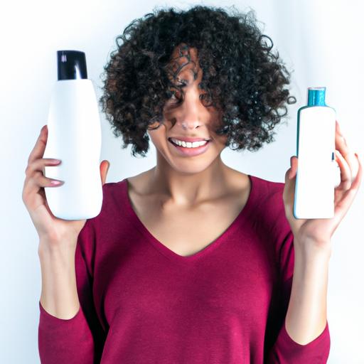 Một người phụ nữ cầm chai shampoo và dầu xả, hướng dẫn các bước cơ bản để chăm sóc tóc uốn.
