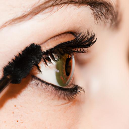 Gần cận một phụ nữ đang trang điểm mắt với phấn mắt và mascara để làm nổi bật đôi mắt đỡ sâu của mình
